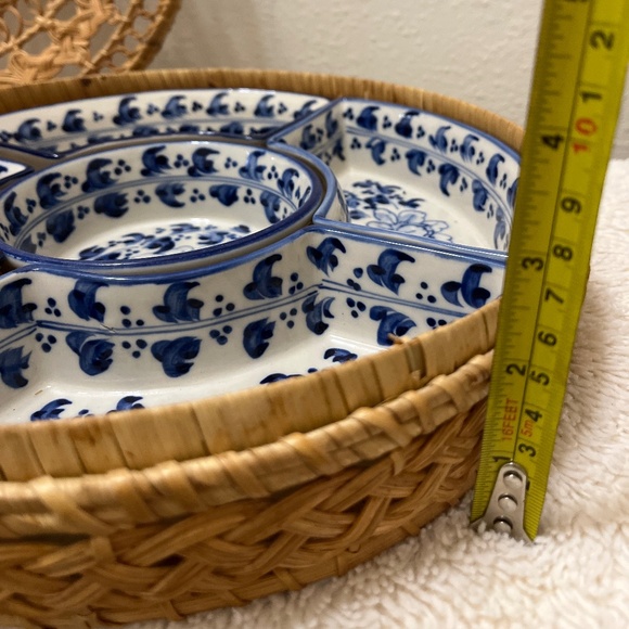 5 Piece Ceramic Crudité Set in Wicker Basket - Picture 14 of 14